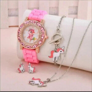 Girls Unicorn Watch + Necklace + Earrings Set..PINK..NWT